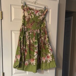 Green Strapless Mini Sundress for Wedding Guest